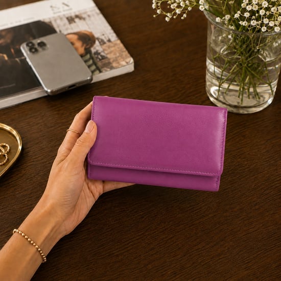 Women’s Genuine Leather RFID Purse Wallet in Fuchsia - Image 2