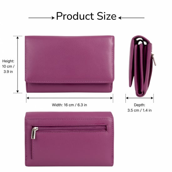 Women’s Genuine Leather RFID Purse Wallet in Fuchsia - Image 3