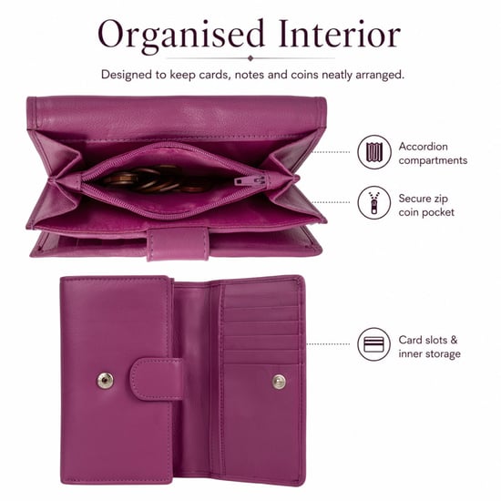 Women’s Genuine Leather RFID Purse Wallet in Fuchsia - Image 5