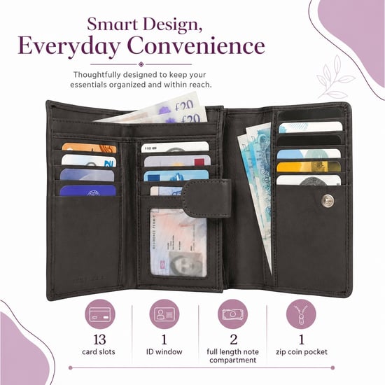 Women’s Genuine Leather RFID Purse Wallet in Brown - Image 4