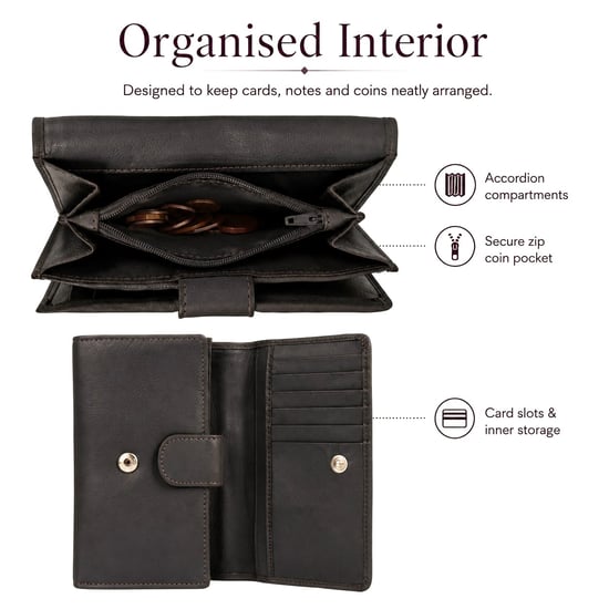 Women’s Genuine Leather RFID Purse Wallet in Brown - Image 5