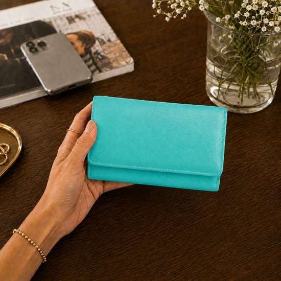 Women’s Genuine Leather RFID Purse Wallet in Turquoise - Image 2