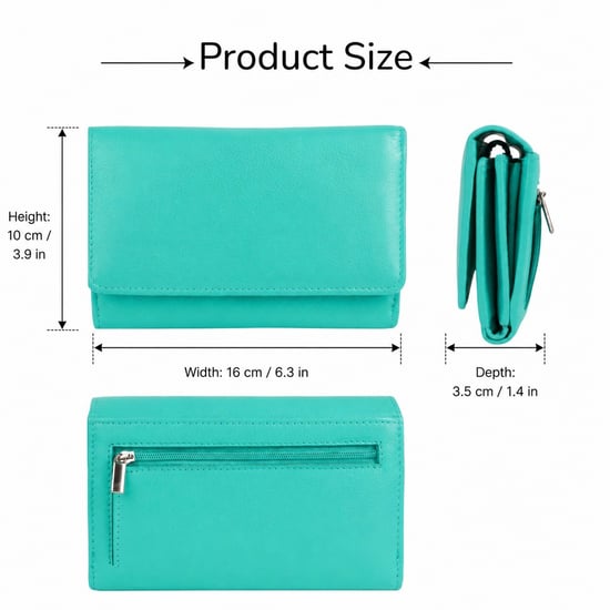 Women’s Genuine Leather RFID Purse Wallet in Turquoise - Image 3