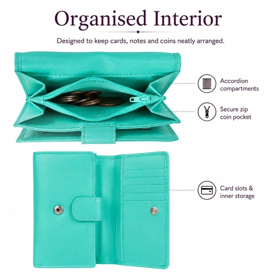 Women’s Genuine Leather RFID Purse Wallet in Turquoise - Image 5