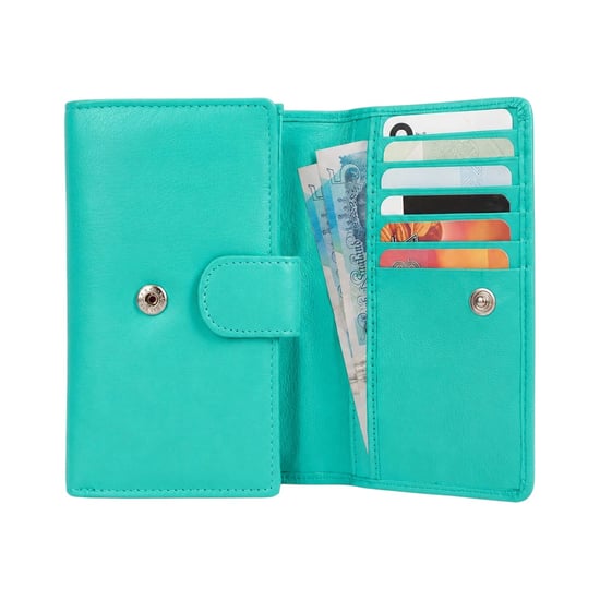 Women’s Genuine Leather RFID Purse Wallet in Turquoise - Image 6