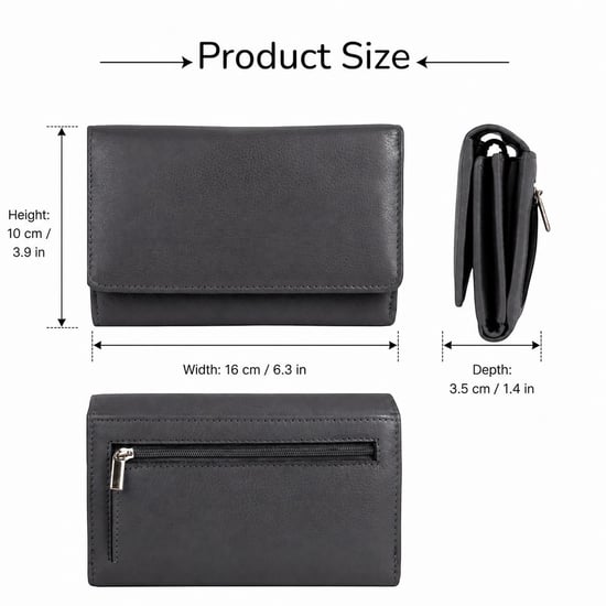 Women’s Genuine Leather RFID Purse Wallet in Black - Image 3
