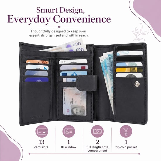 Women’s Genuine Leather RFID Purse Wallet in Black - Image 4