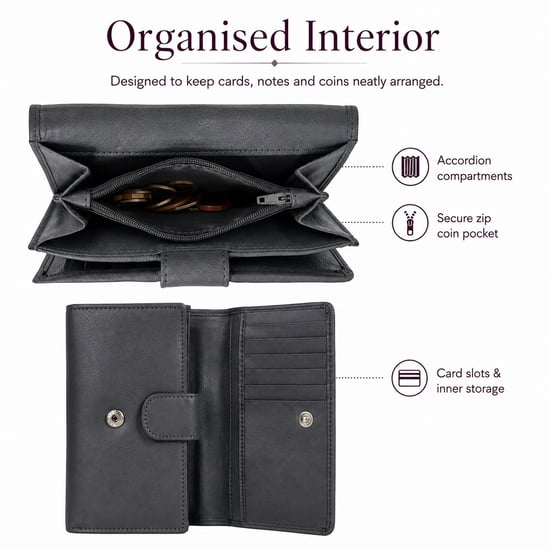 Women’s Genuine Leather RFID Purse Wallet in Black - Image 5