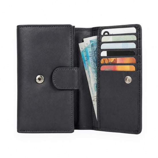 Women’s Genuine Leather RFID Purse Wallet in Black - Image 6