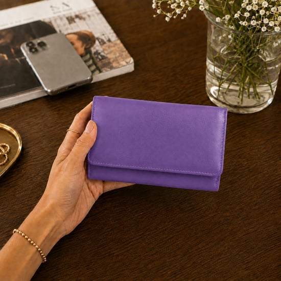 Women’s Genuine Leather RFID Purse Wallet in Purple - Image 2