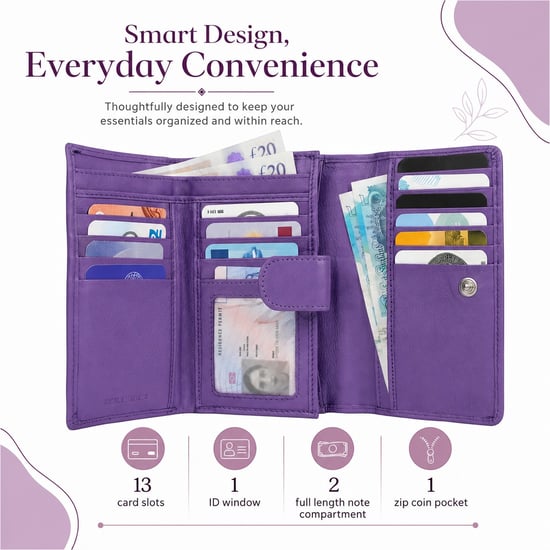 Women’s Genuine Leather RFID Purse Wallet in Purple - Image 3