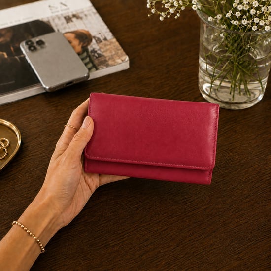Women’s Genuine Leather RFID Purse Wallet in Red - Image 2