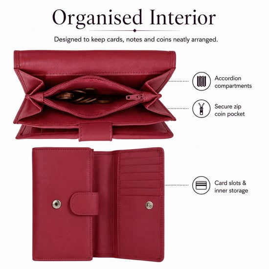 Women’s Genuine Leather RFID Purse Wallet in Red - Image 5