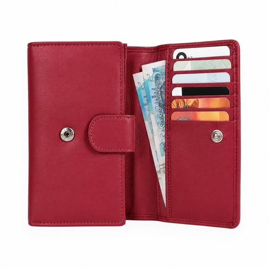 Women’s Genuine Leather RFID Purse Wallet in Red - Image 6