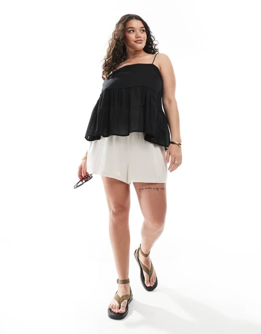 ASOS DESIGN Curve top med volangpeplum och knytband i svart - Image 4