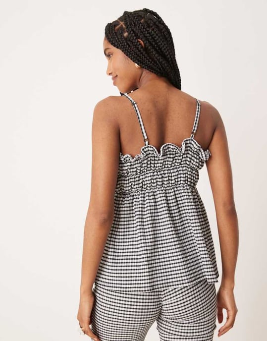 ASOS DESIGN linne med volangdetalj i monokrom rutigt mönster - Image 4