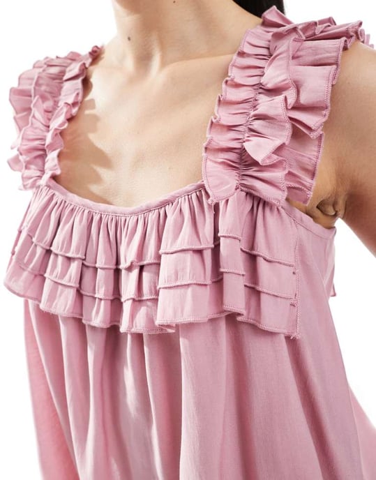 Vero Moda plisserad volangkantad topp i rosa - Image 4