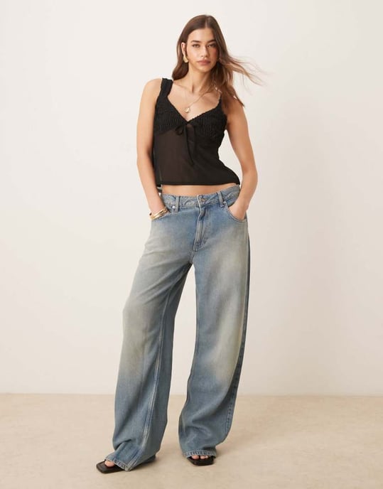 ASOS DESIGN texturerad topp med mesh-blandning i svart - Image 2