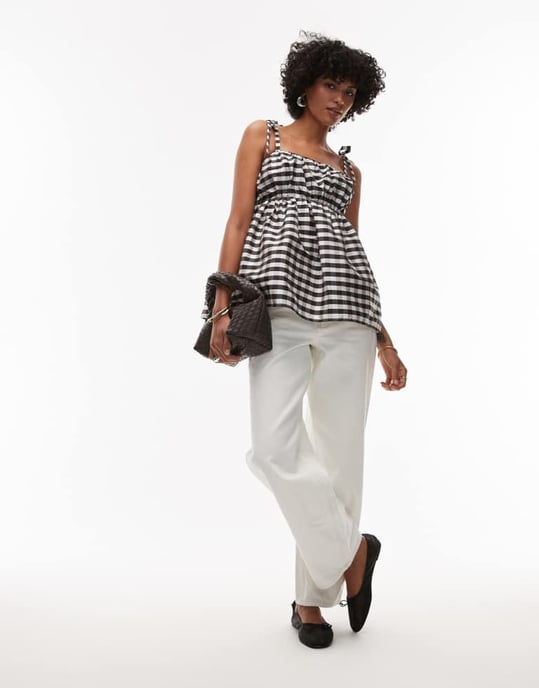 Topshop taftababy doll topp i monokrom rutig - Image 2
