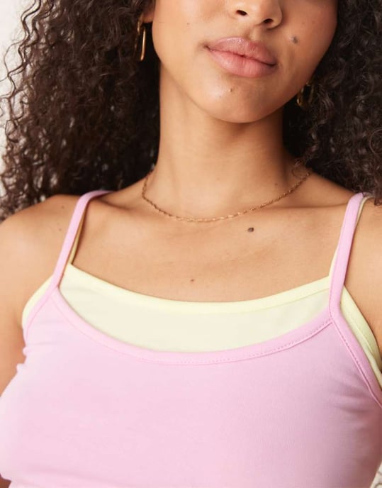 ASOS DESIGN dubbel lager cami i rosa och gul - Image 2