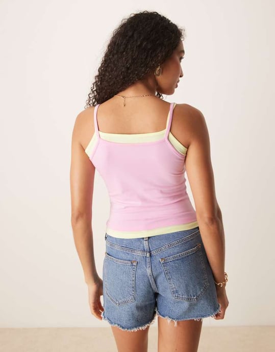ASOS DESIGN dubbel lager cami i rosa och gul - Image 3