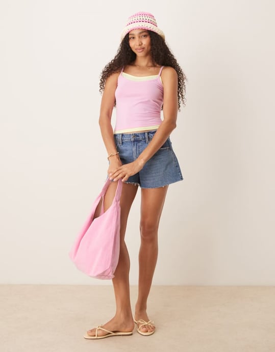 ASOS DESIGN dubbel lager cami i rosa och gul - Image 4