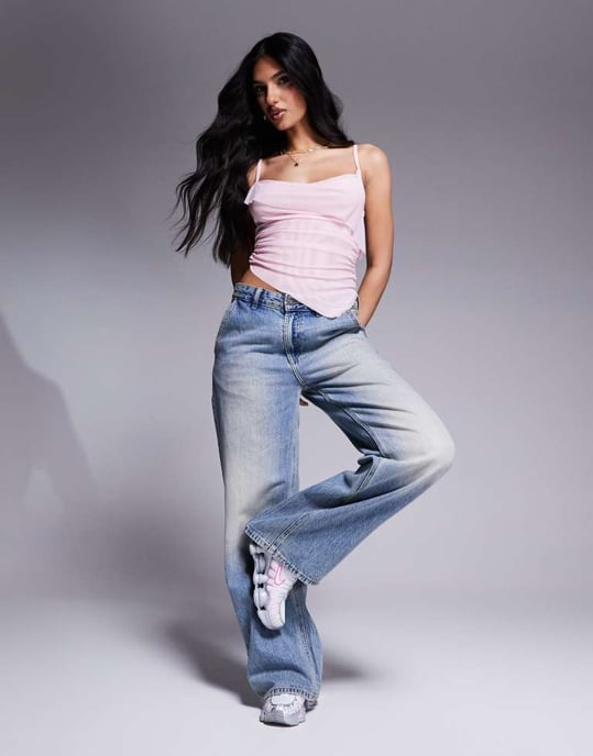 ASOS DESIGN flytande genomskinlig mesh topp med cowl-framsidan i pastellrosa - Image 4