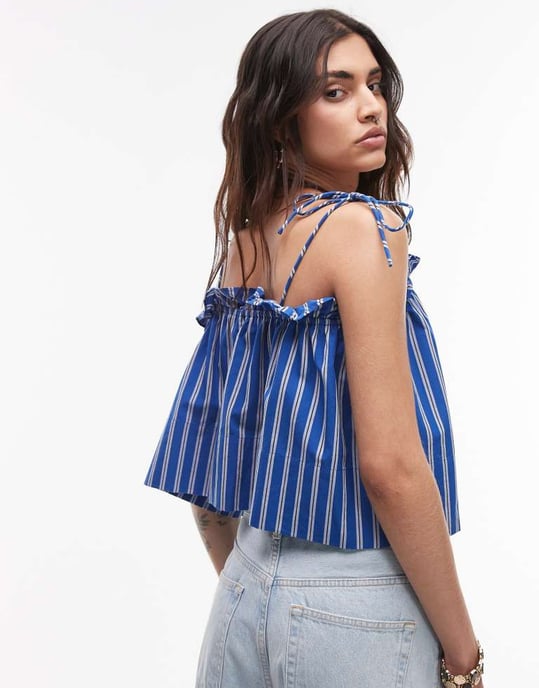 Topshop rynkad linne i blå rand - Image 3