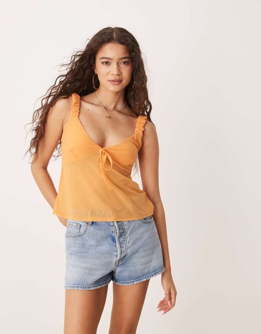 ASOS DESIGN mesh cami-top med rosett-detalj i orange - Image 1