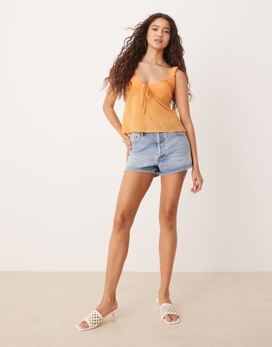 ASOS DESIGN mesh cami-top med rosett-detalj i orange - Image 3