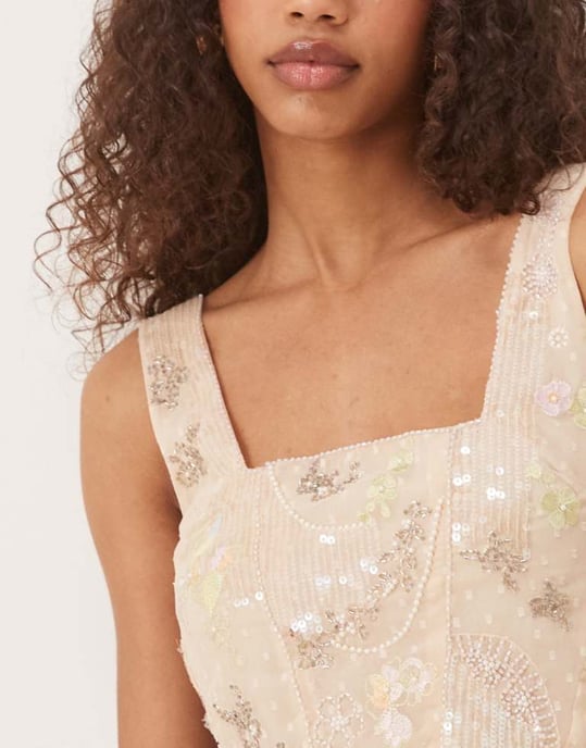 ASOS DESIGN broderad och paljett co ord topp i rosa - Image 3