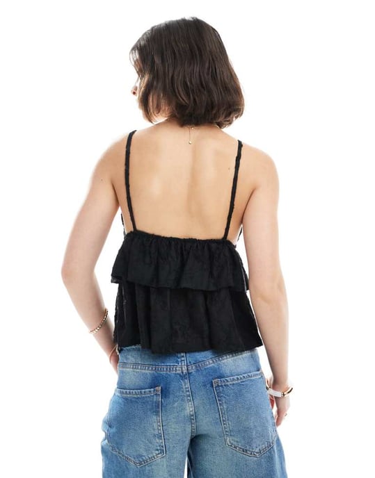 Miss Selfridge flerradig volangspets-cami i svart - Image 3