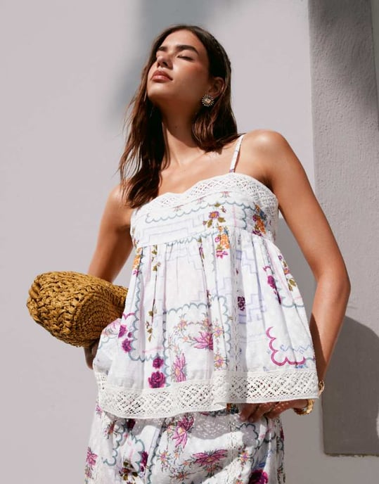 ASOS DESIGN spetsfrans duktryck spetsfrans co-ord topp - Image 1