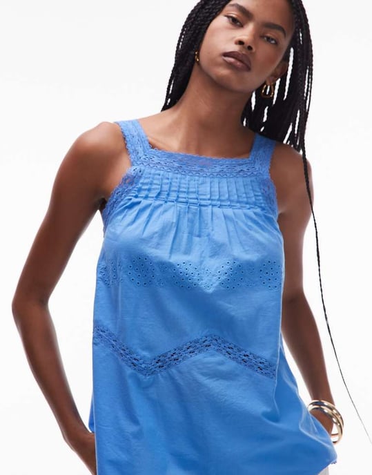 Topshop pintuck trapeze linne i blått - Image 4