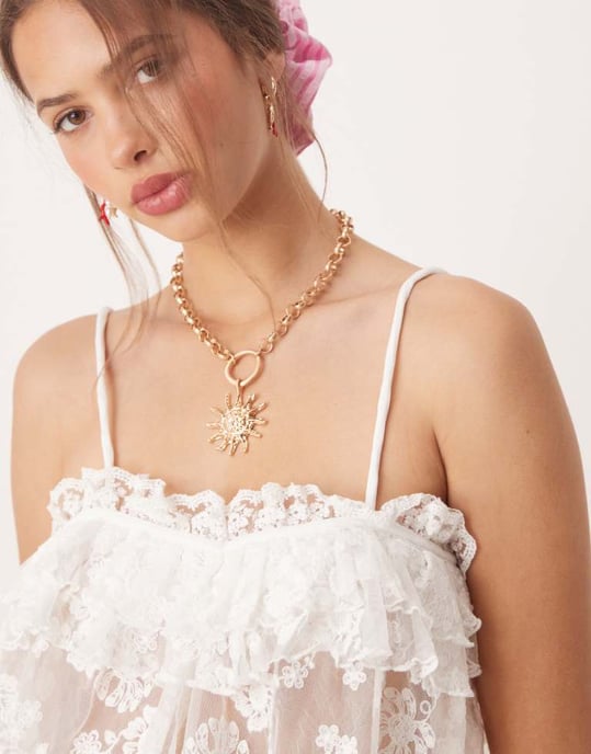 Miss Selfridge premium spets baby doll topp i vitt - Image 2