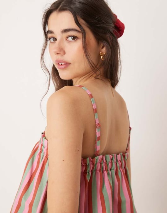 ASOS DESIGN linneblandning trapeze cami topp i rosa randig - Image 2