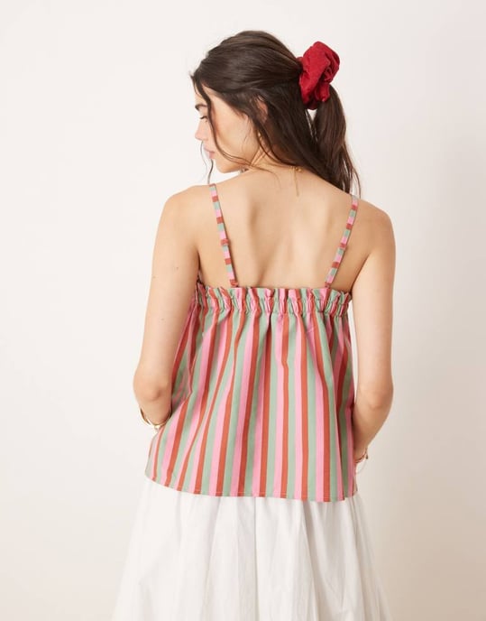 ASOS DESIGN linneblandning trapeze cami topp i rosa randig - Image 4