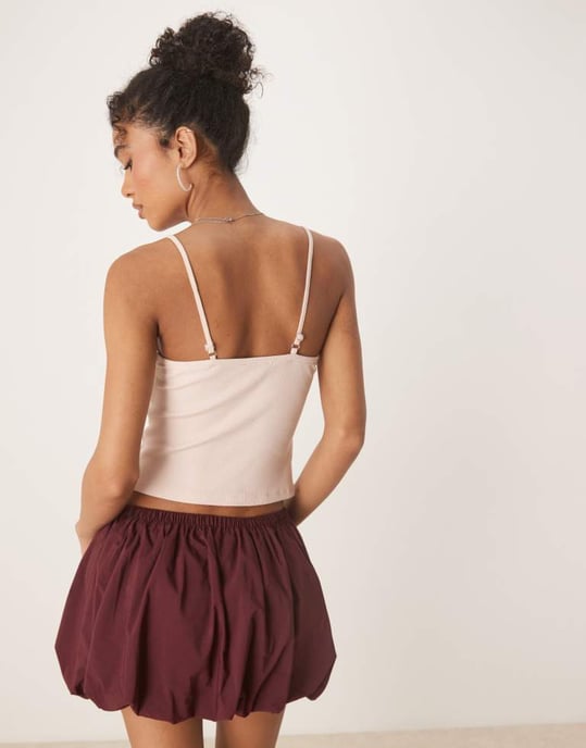 ASOS DESIGN ribbad linne med spets- och knappdetaljer i rosa - Image 2