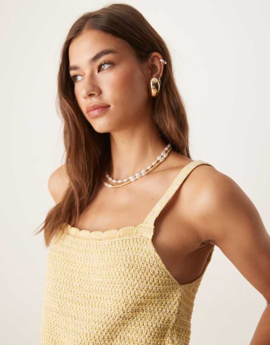 ASOS DESIGN flertrådig stickad cami-top i gult - Image 1