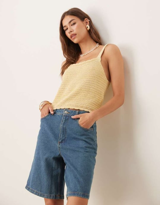 ASOS DESIGN flertrådig stickad cami-top i gult - Image 2