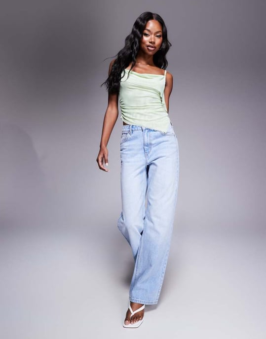 ASOS DESIGN svävande genomskinlig mesh cowl front cami topp i pastellgrön - Image 3