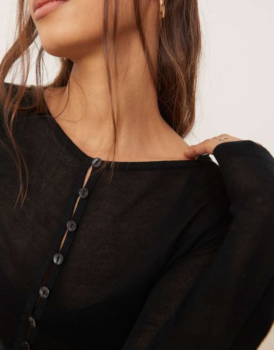 Abercrombie & Fitch genomskinlig knapp-up topp i svart - Image 3