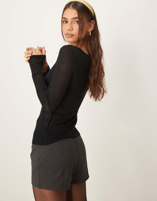 Abercrombie & Fitch genomskinlig knapp-up topp i svart - Image 4