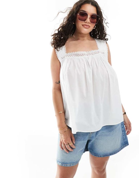 ASOS DESIGN Curve Spetsdetalj Fyrkantig Halslinne Top - Image 2