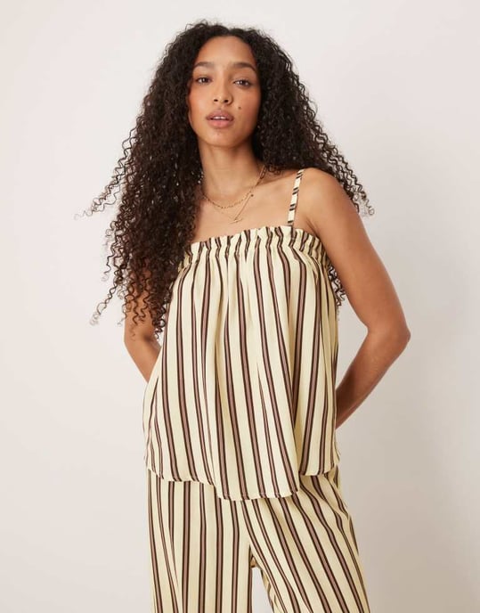 ASOS DESIGN linneblandning trapeziformad camisole i randig design - Image 3