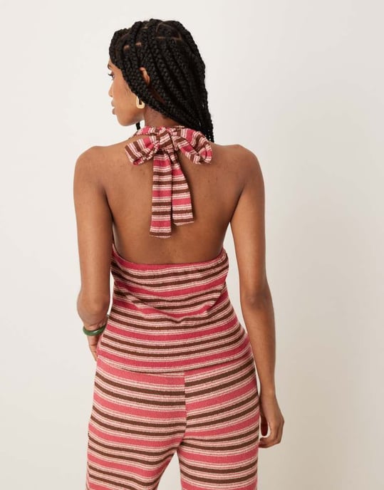 ASOS DESIGN randig halterneck västkoord i randig design - Image 4
