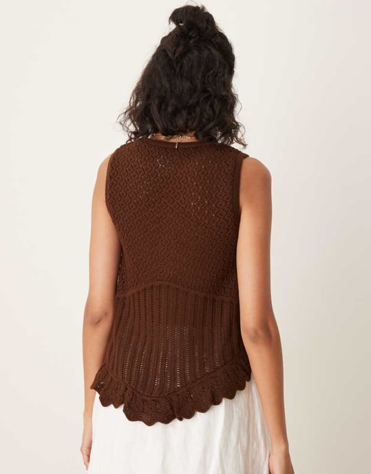 ASOS DESIGN virkad stickad topp i brunt - Image 2