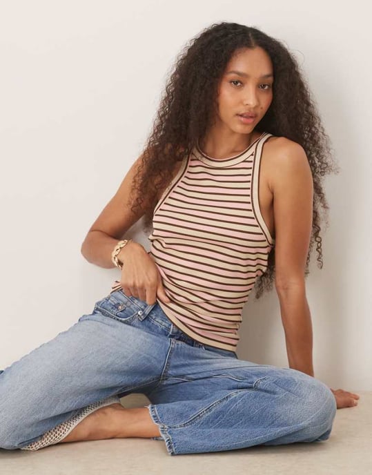 ASOS DESIGN randig racerväst i rosa och krämfärgad - Image 1