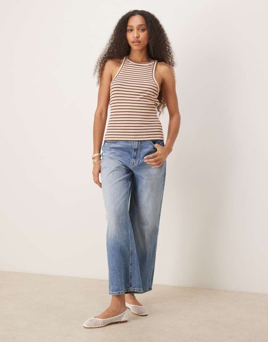 ASOS DESIGN randig racerväst i rosa och krämfärgad - Image 2