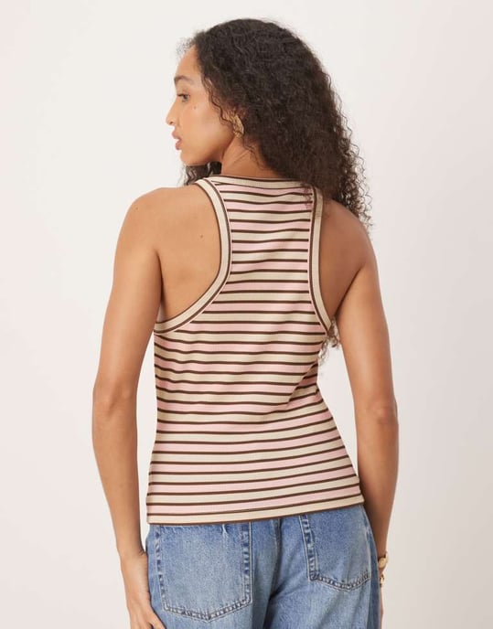 ASOS DESIGN randig racerväst i rosa och krämfärgad - Image 3